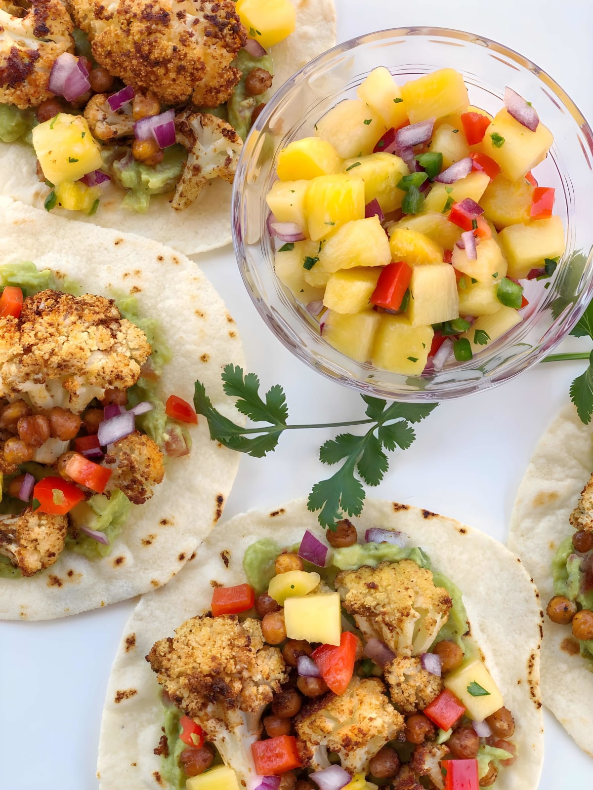 Roasted Cauliflower and Chickpea Tacos with Pineapple Salsa