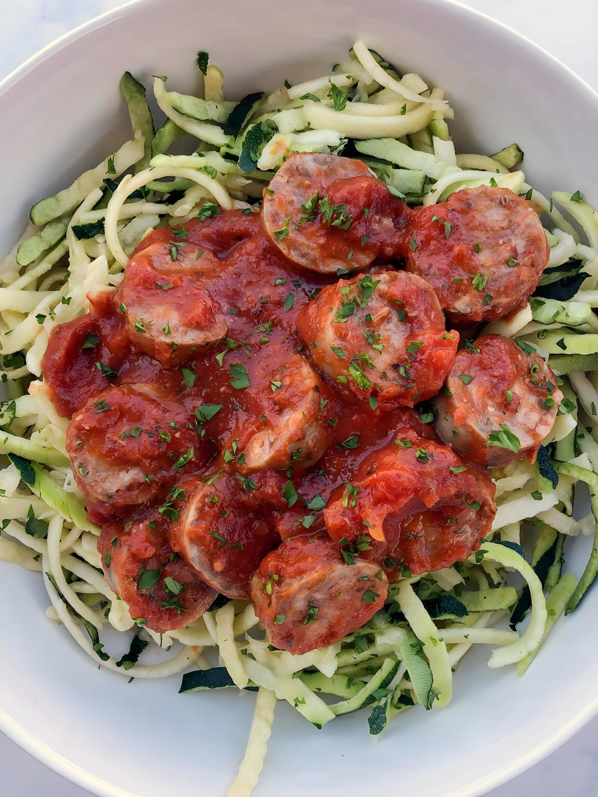 Zoodles with Italian Sausage and Onion