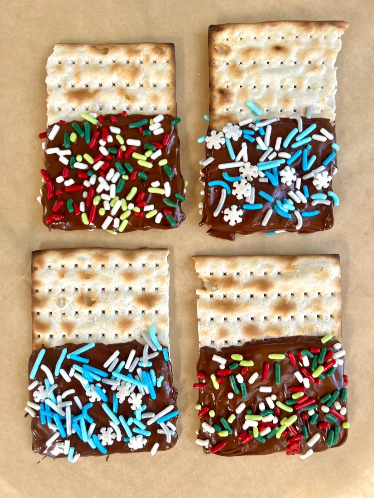 Chocolate Dipped Matzah with Sprinkles