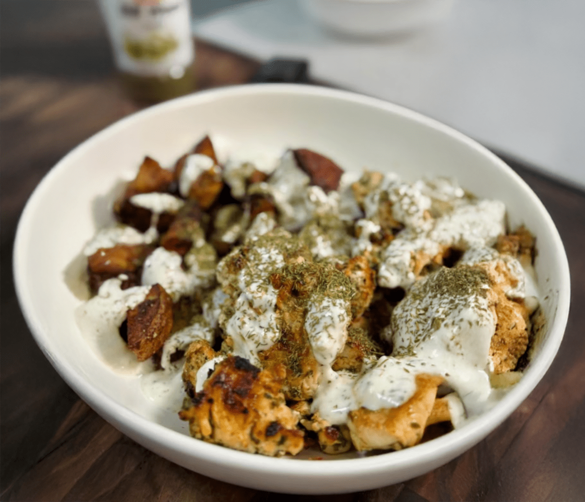 Lemon Herb Chicken with Creamy Garlic Dill Sauce & Roasted Potatoes