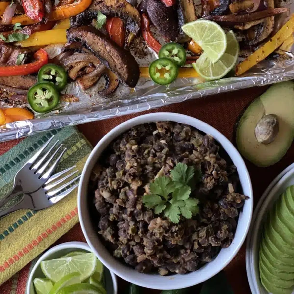 Portobello Mushroom Fajitas with Spiced Black Beans