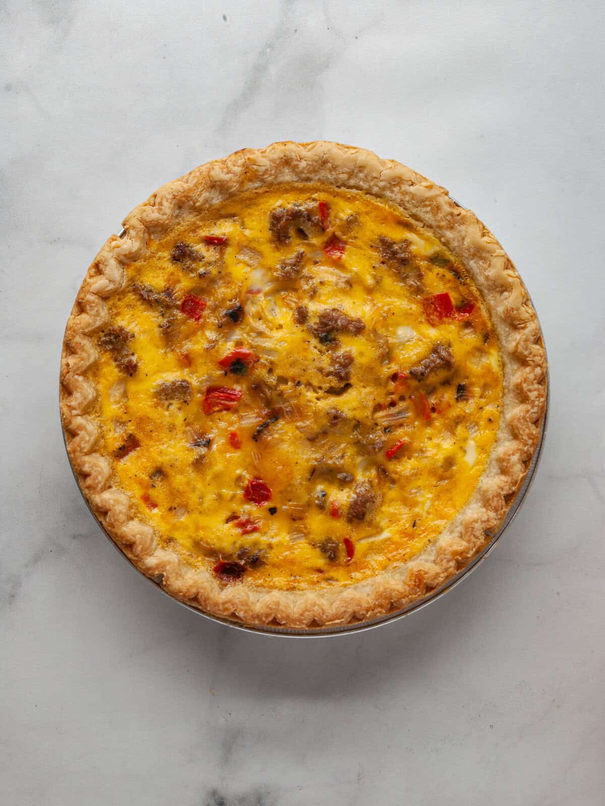 Lazy Quiche with Sausage, Onions, and Peppers