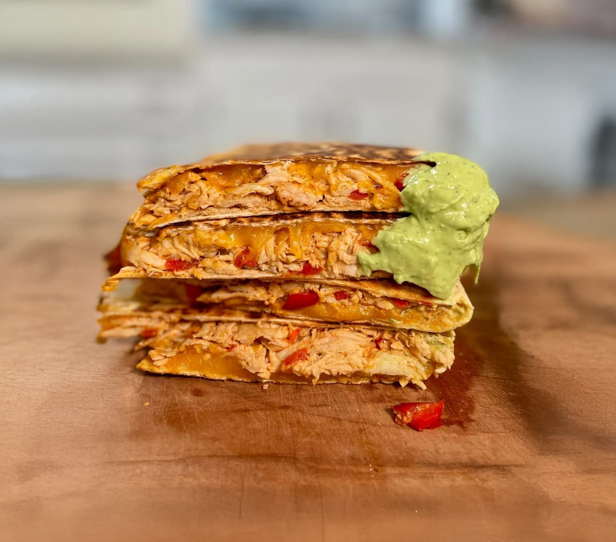 High Protein Chicken Quesadilla with Avocado Yogurt Sauce