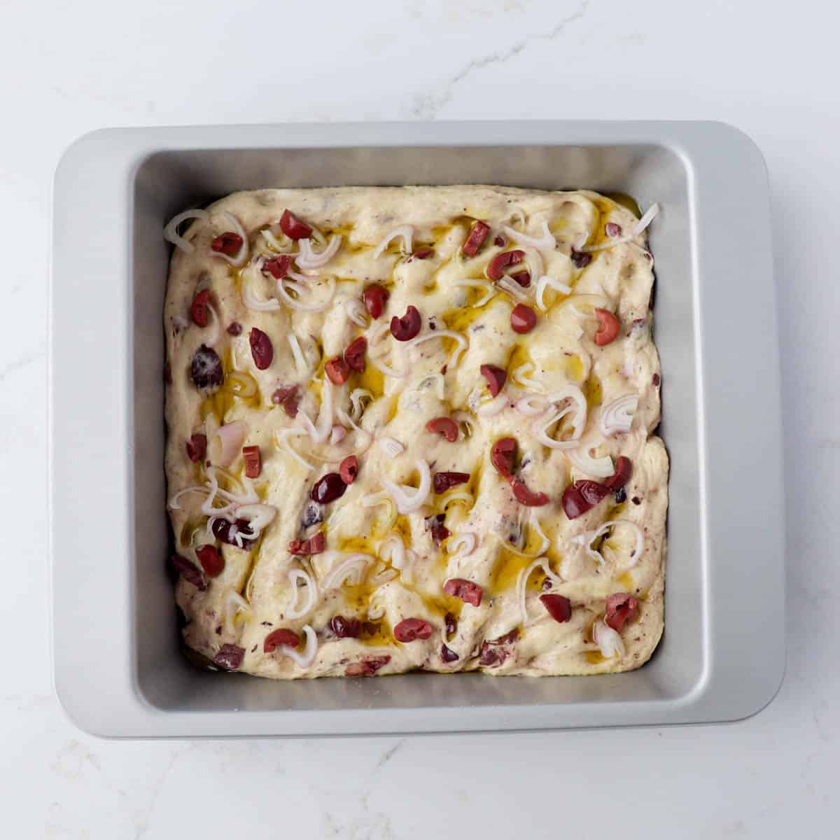 Shallot Black Olive Focaccia Bread