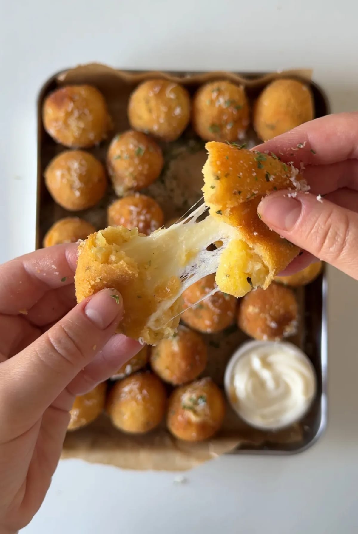 Cheese Stuffed Garlic Parm Potato Balls