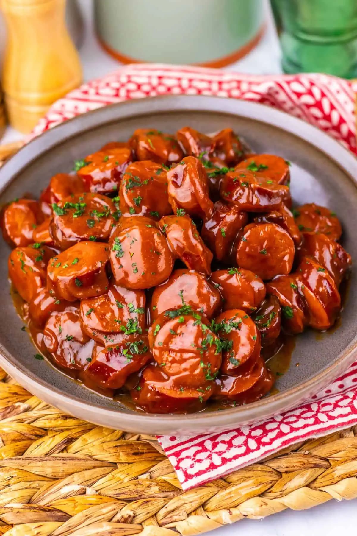 Sweet and Spicy Crock Pot Kielbasa Bites