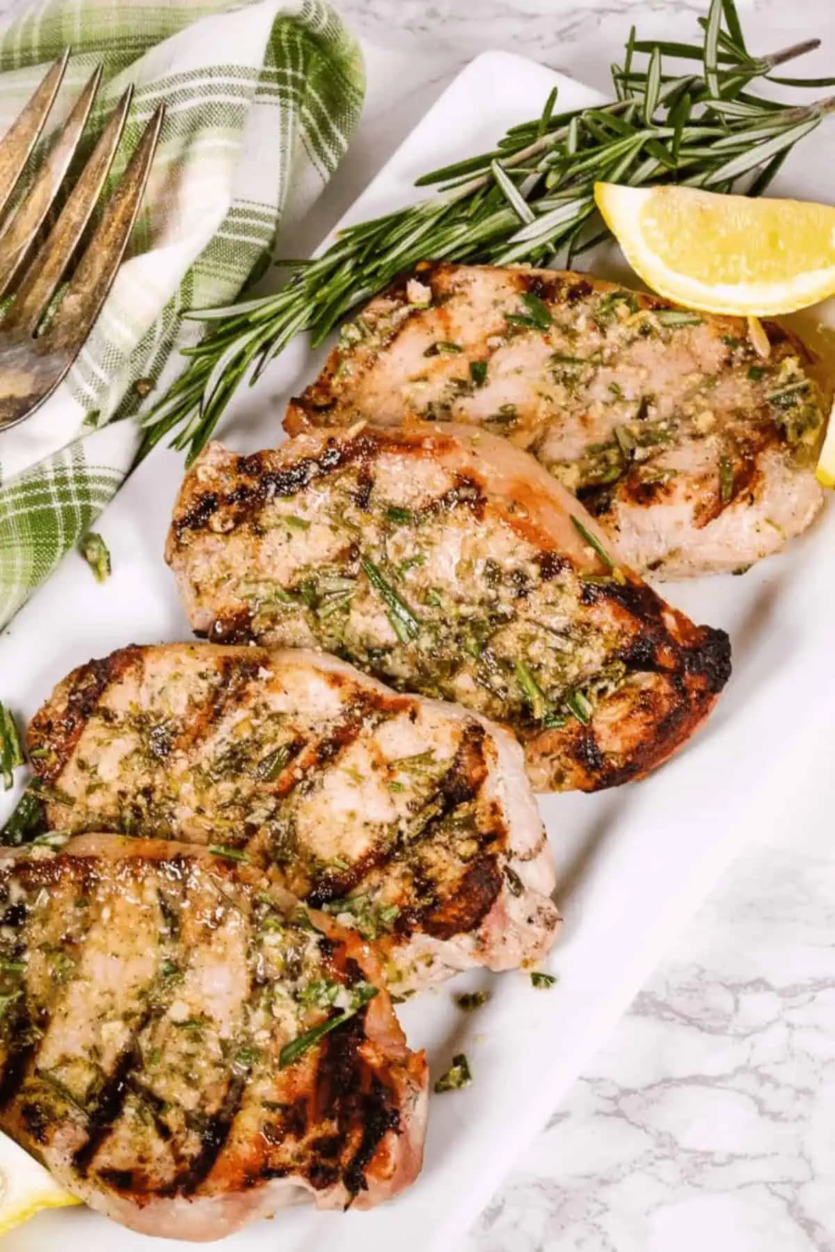 Grilled Boneless Pork Chops with Garlic and Rosemary