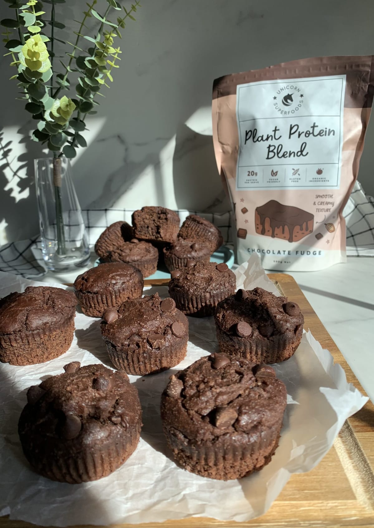 Chocolate Protein Muffins (Vegan, Gluten Free)
