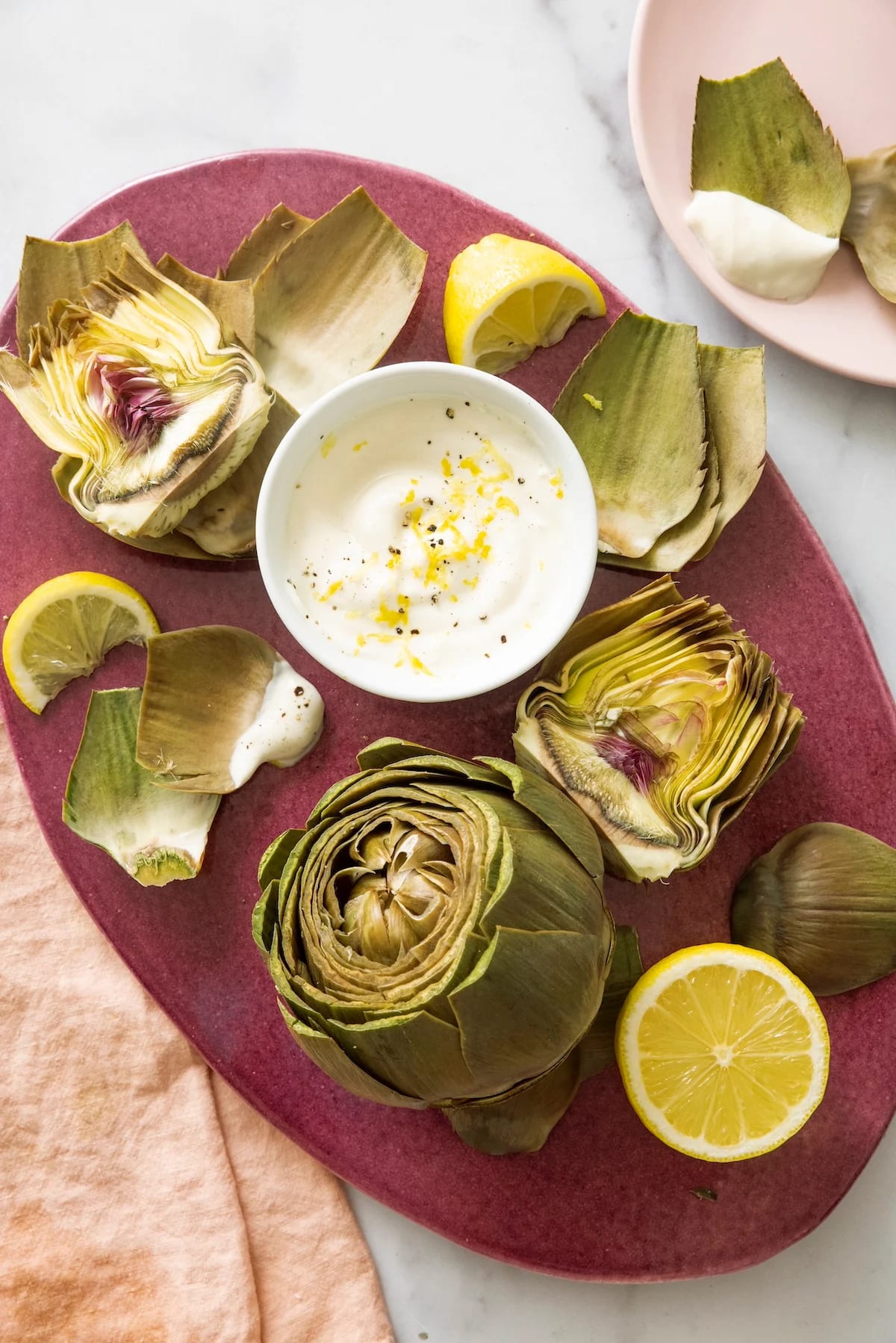 Steamed Artichokes with Lemon Yogurt Dipping Sauce
