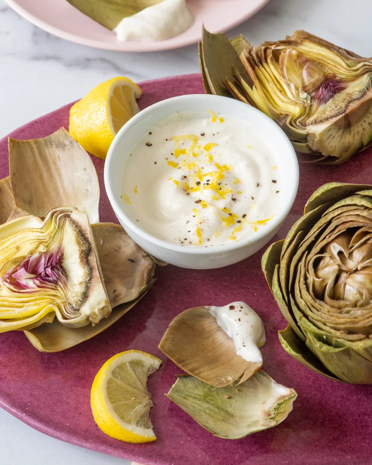Steamed Artichokes with Lemon Yogurt Dipping Sauce
