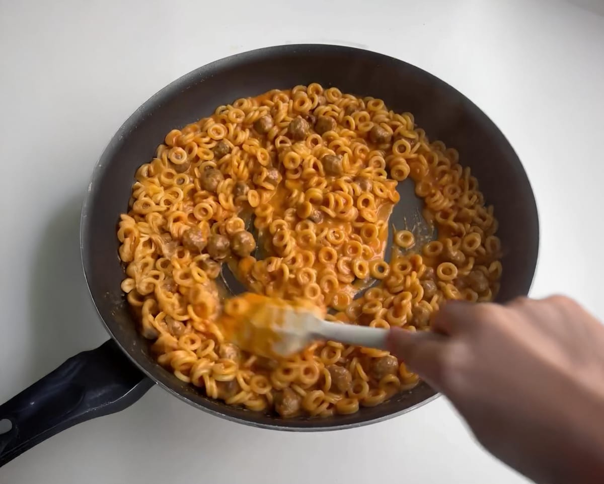 Vodka Spaghettios with Mini Meatballs