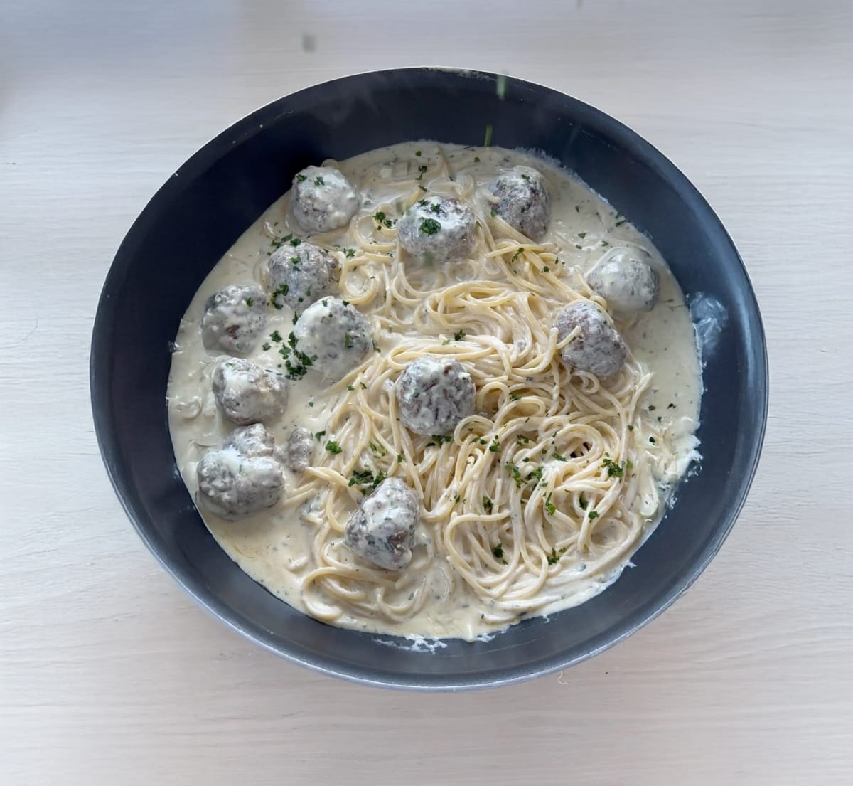 Alfredo Spaghetti with Meatballs