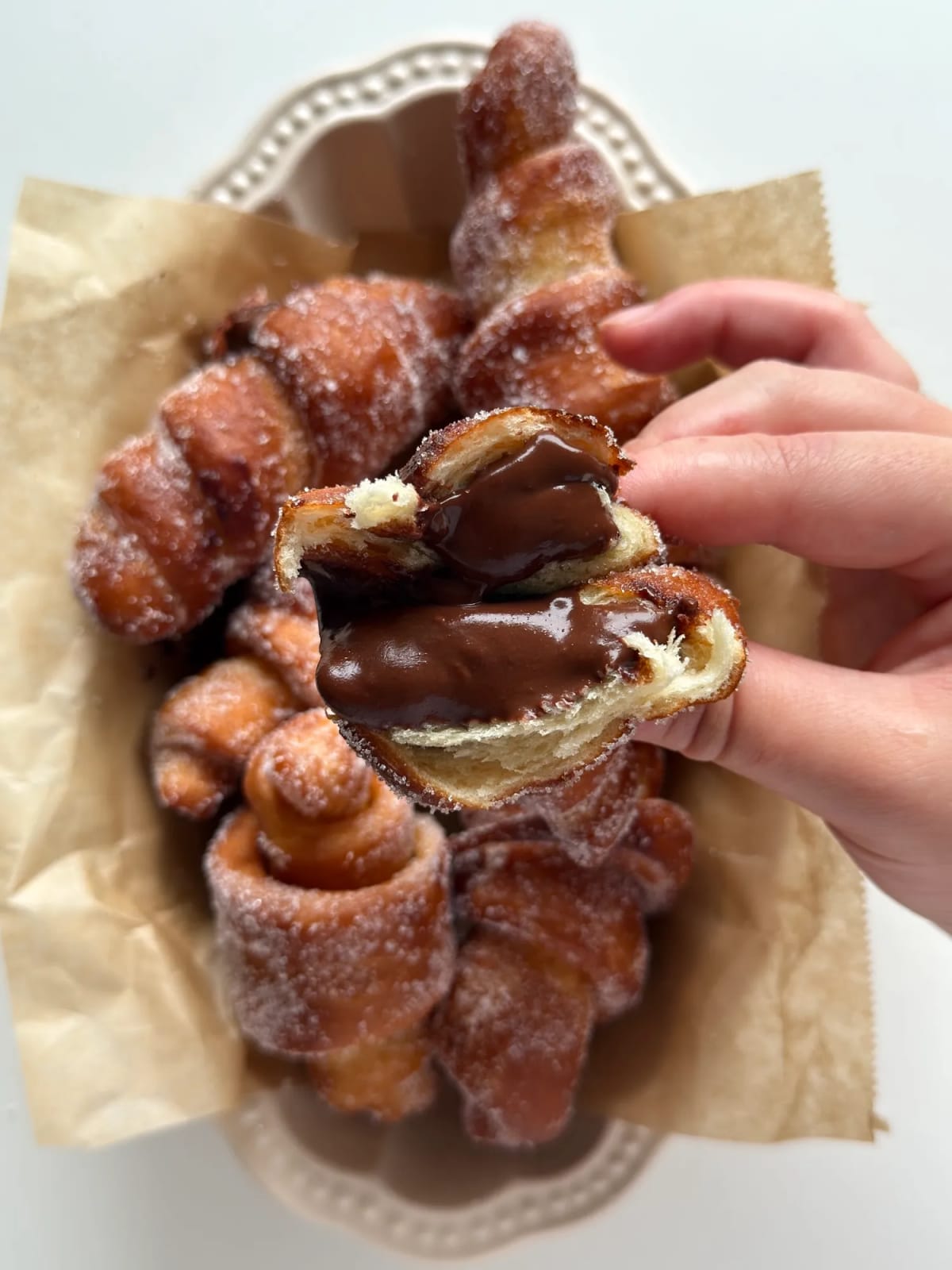 Mini Fried Croissants with Dark Chocolate Cream