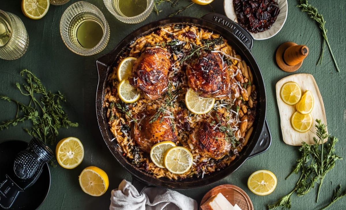 Creamy Tuscan Chicken And Orzo Skillet