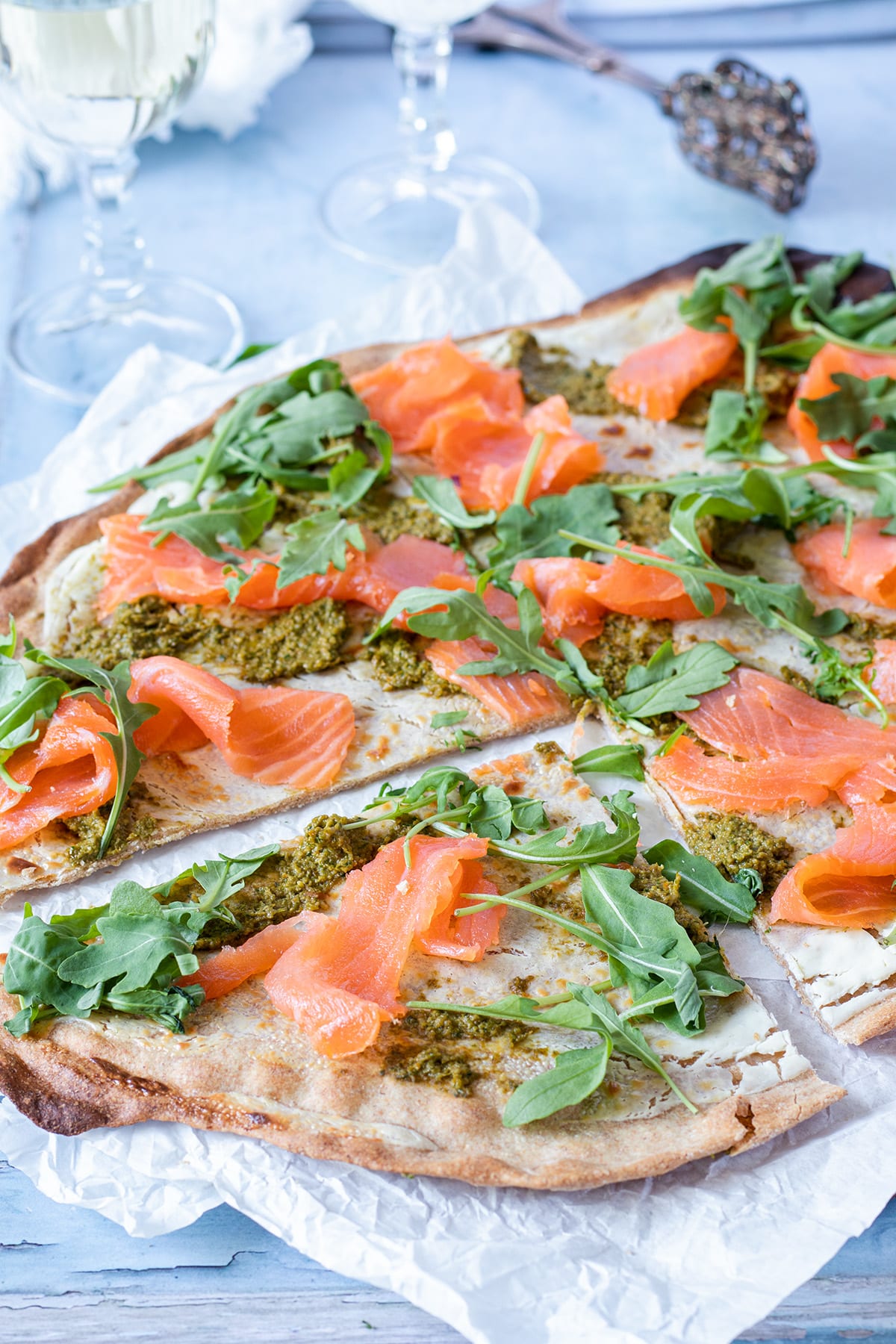 Flammkuchen with Salmon and Arugula