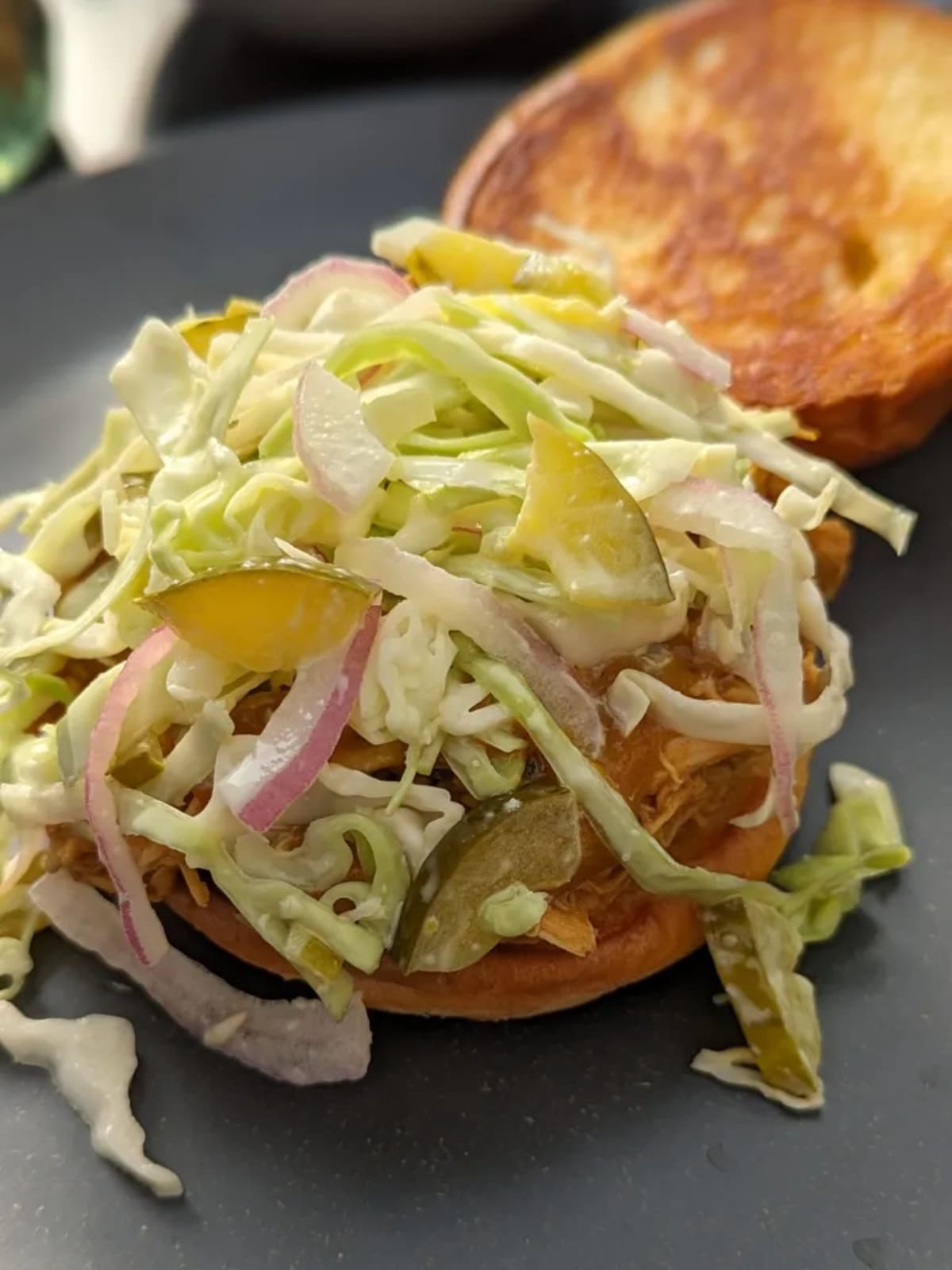 BBQ Chicken Sandwich with Dill Pickle Slaw (Slow Cooker)