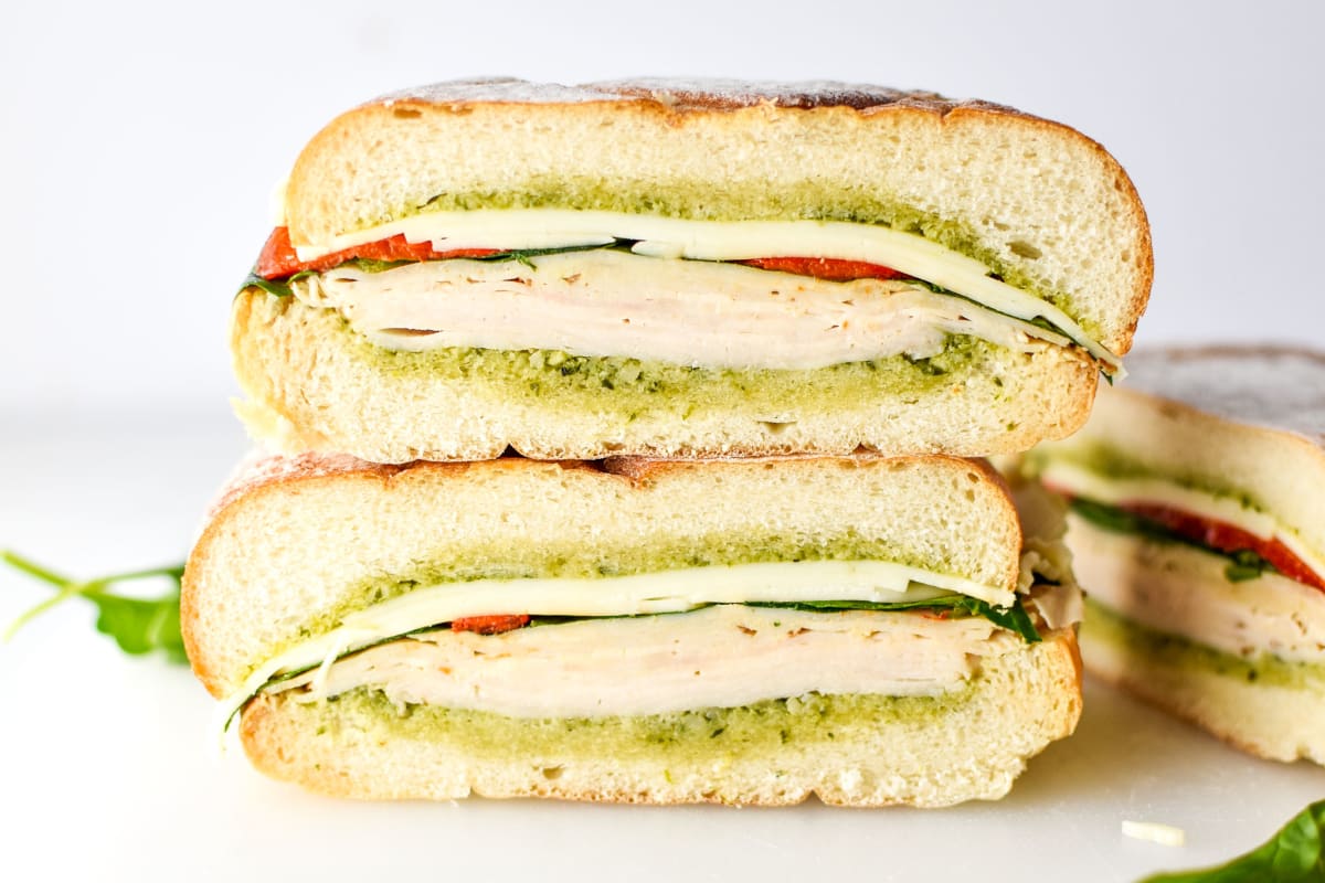 Pesto Chicken Overnight Pressed Sandwiches