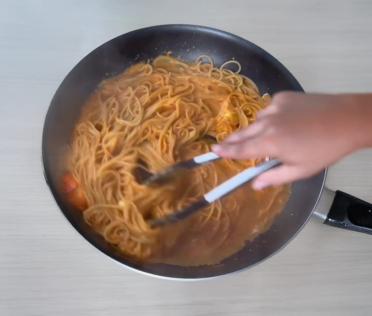 Gochujang Spaghetti with Fresh Mozzarella
