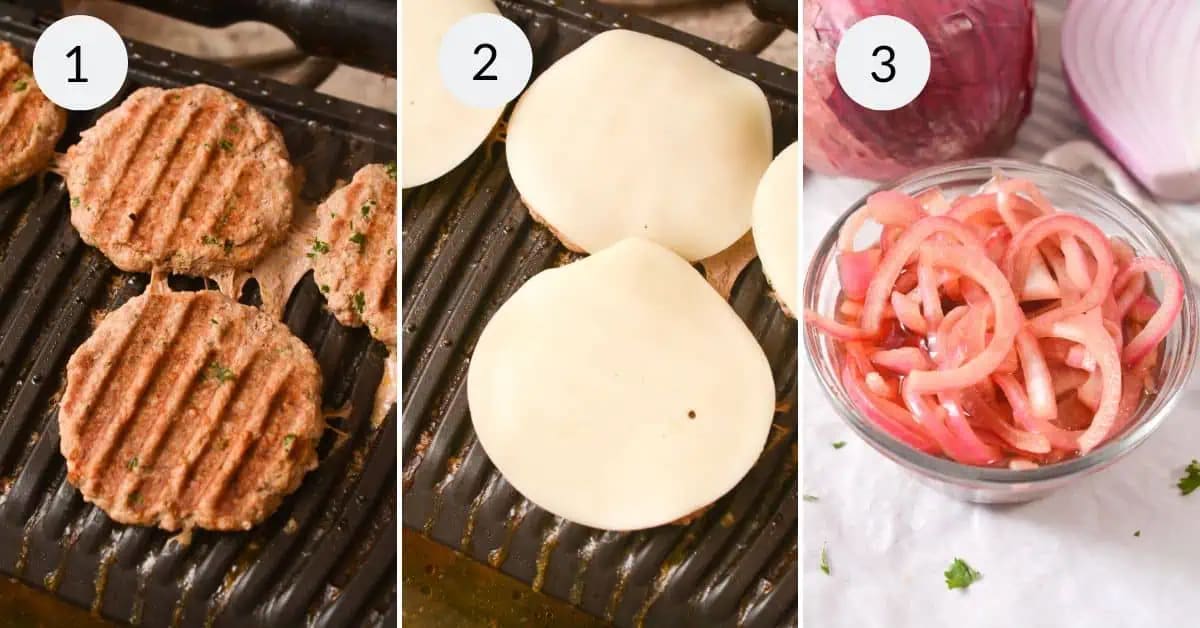 Grilled Turkey Burgers with Pickled Onions