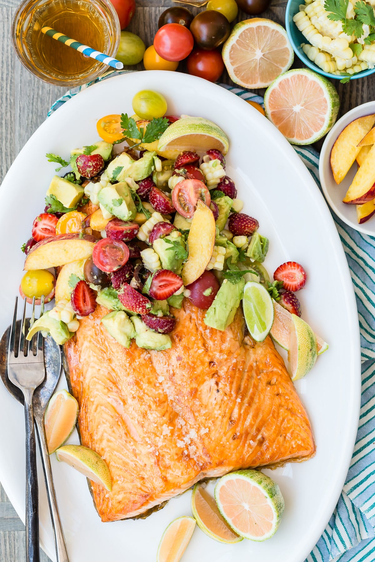 Broiled Salmon with Summer Fruit Salad