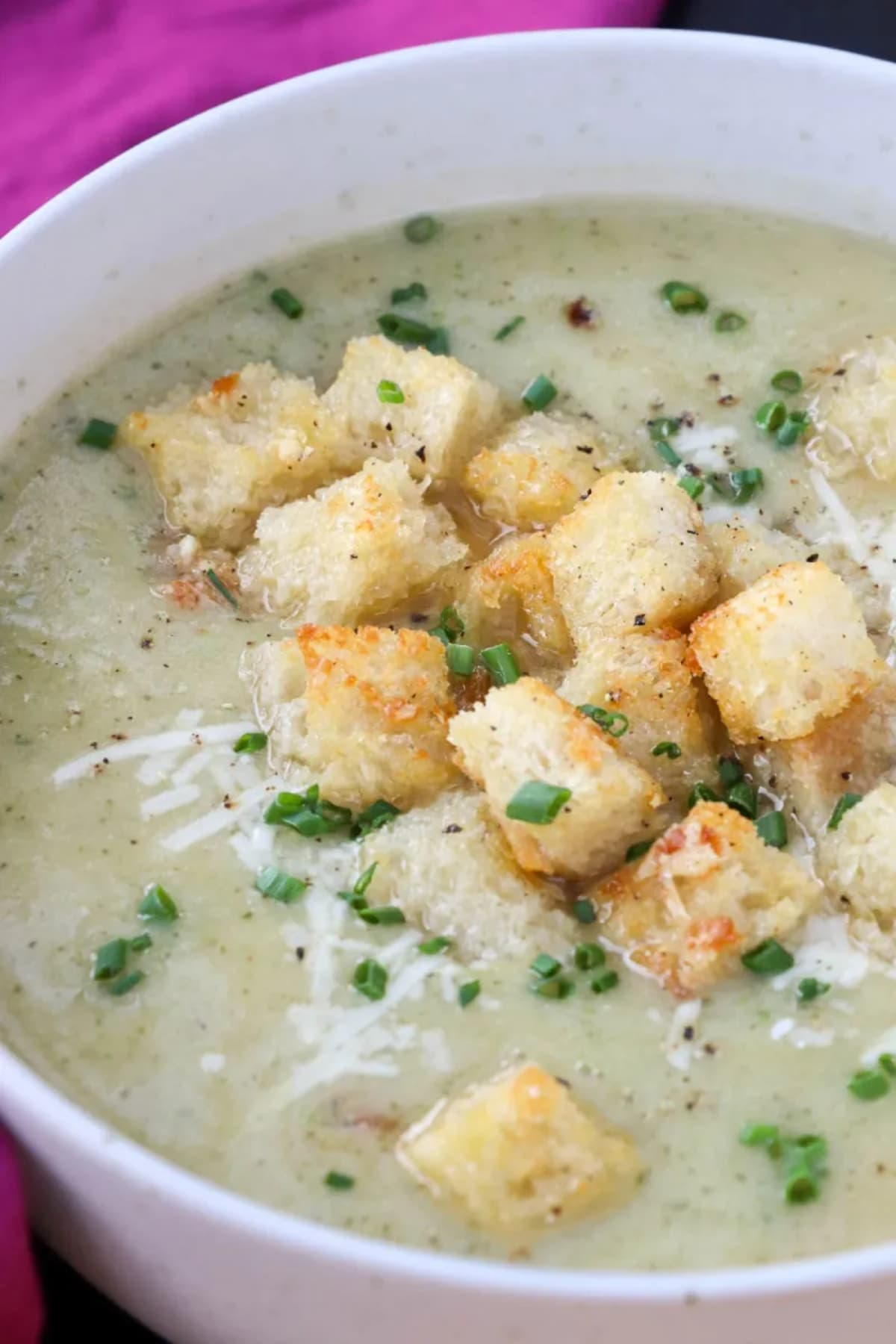 Creamy Zucchini Soup with Parmesan Croutons