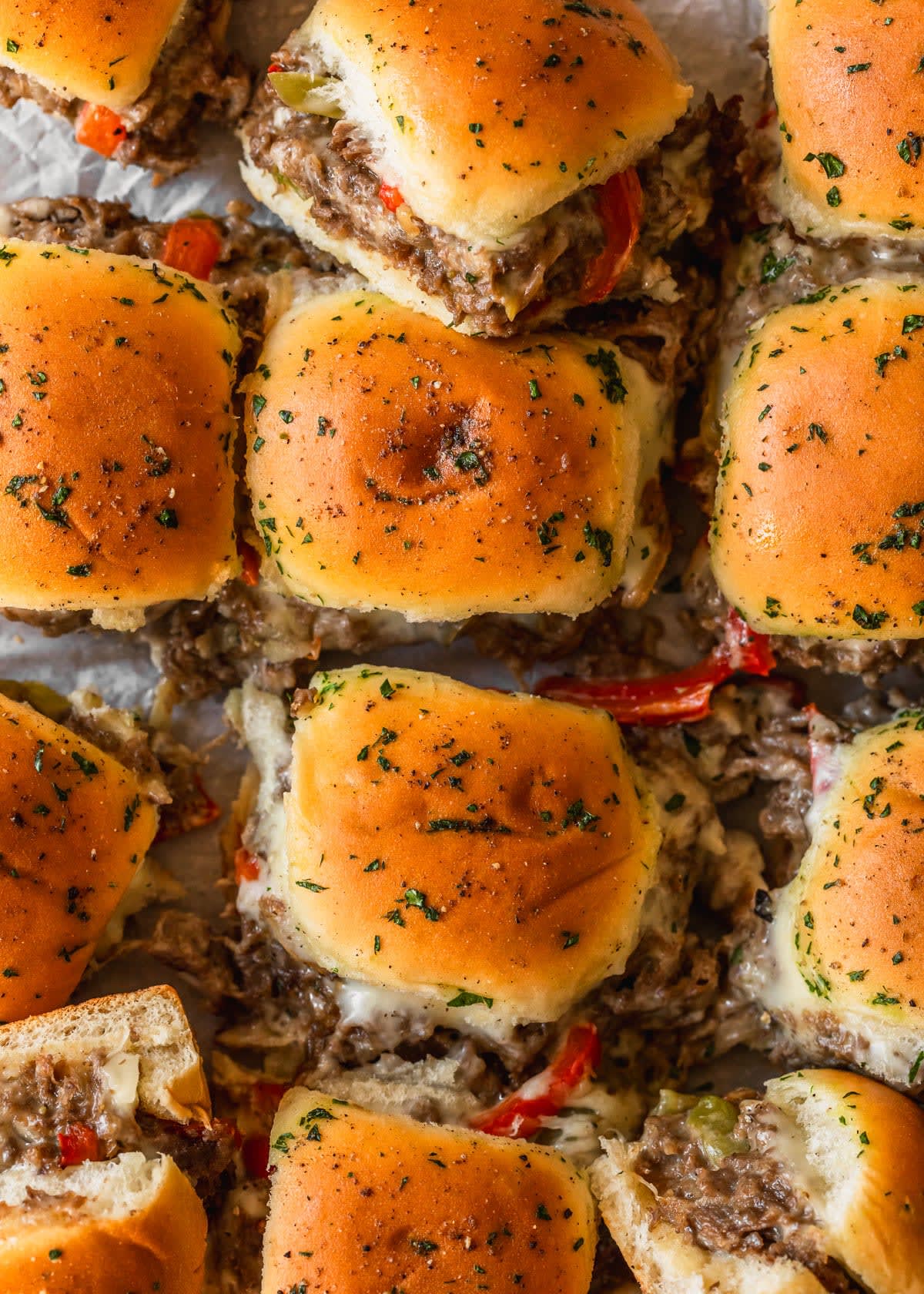Melty Philly Cheesesteak Sliders on Hawaiian Rolls