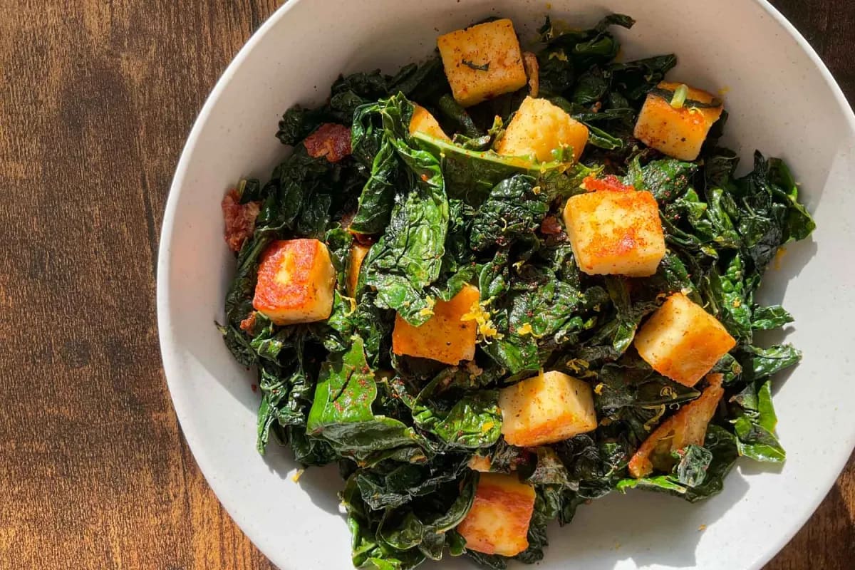Sautéed Kale with Pan Fried Paneer