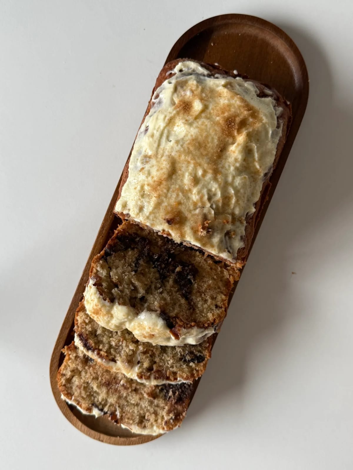 Cinnamon Roll Banana Bread with Cream Cheese Frosting