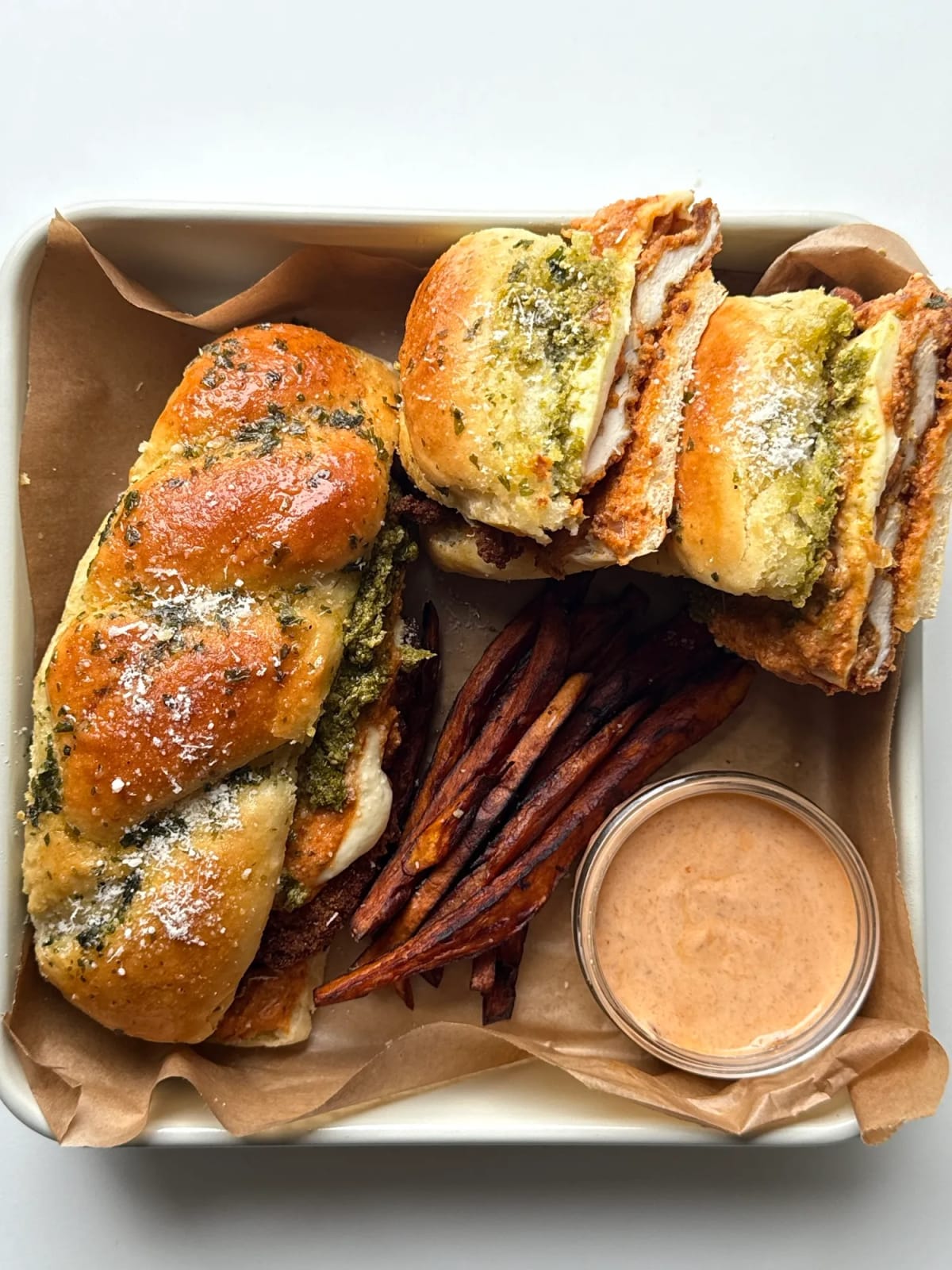 Garlic Knot Vodka Parmesan Chicken Sandwich