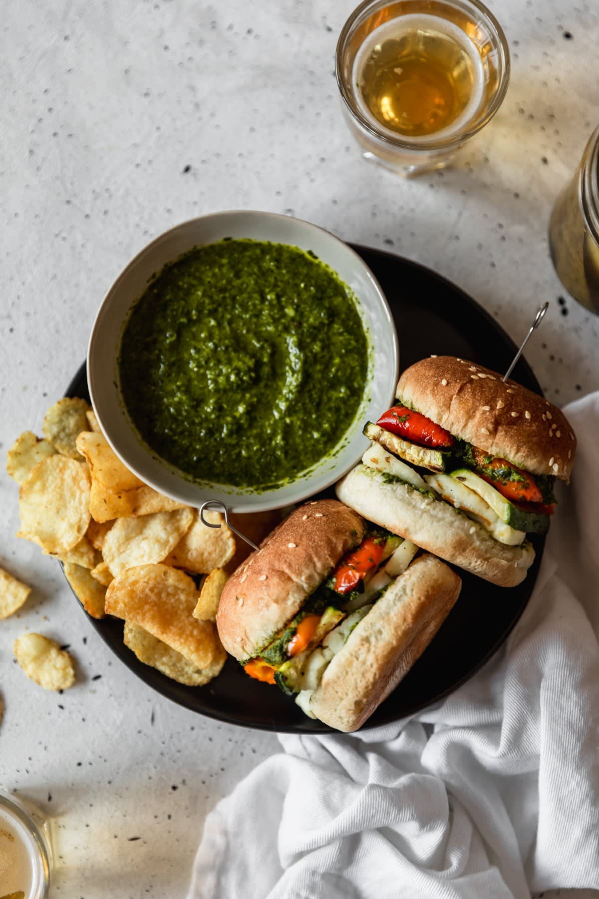 Halloumi Sandwiches With Veggies & Herb Sauce