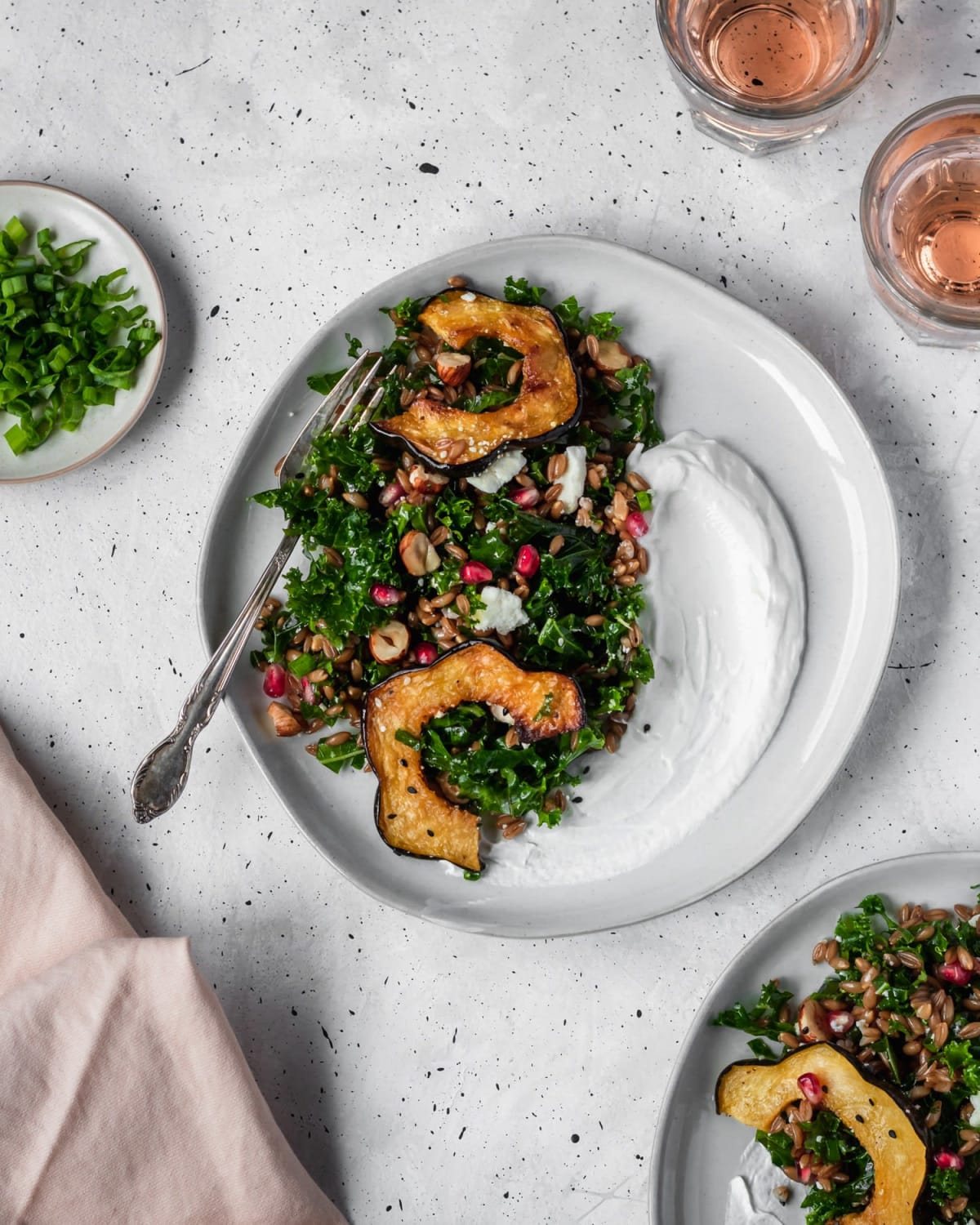 Farro Salad With Acorn Squash, Kale, + Pomegranate