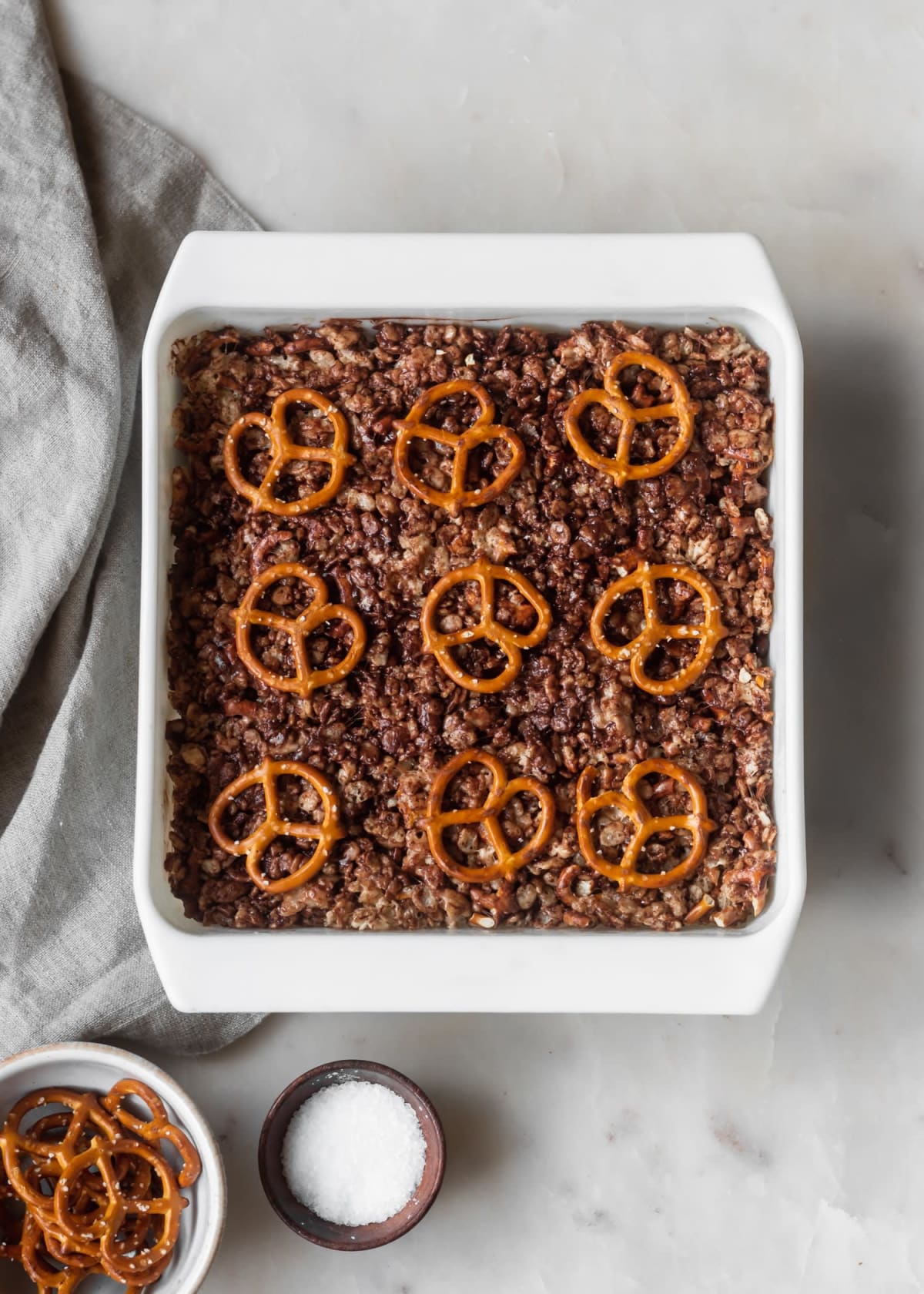 Brown Butter Rice Krispie Treats With Dark Chocolate & Pretzels