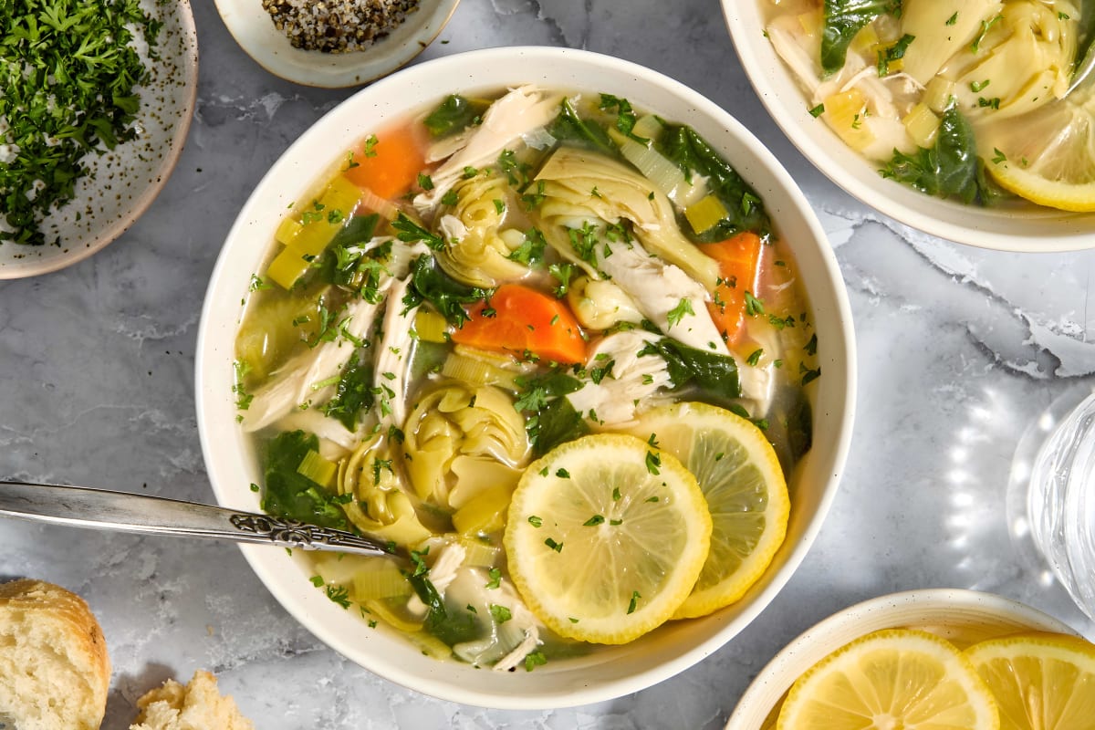 Slow Cooker Lemon Chicken Artichoke Soup