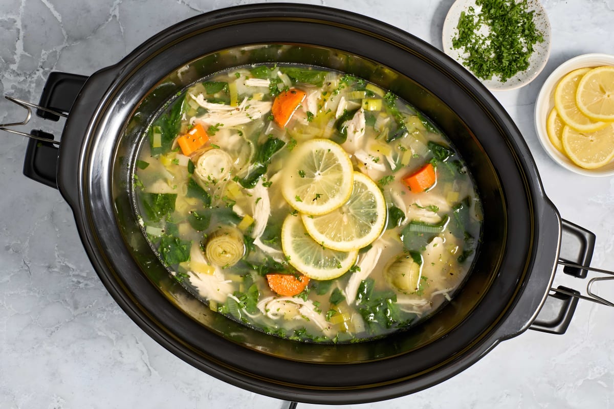 Slow Cooker Lemon Chicken Artichoke Soup