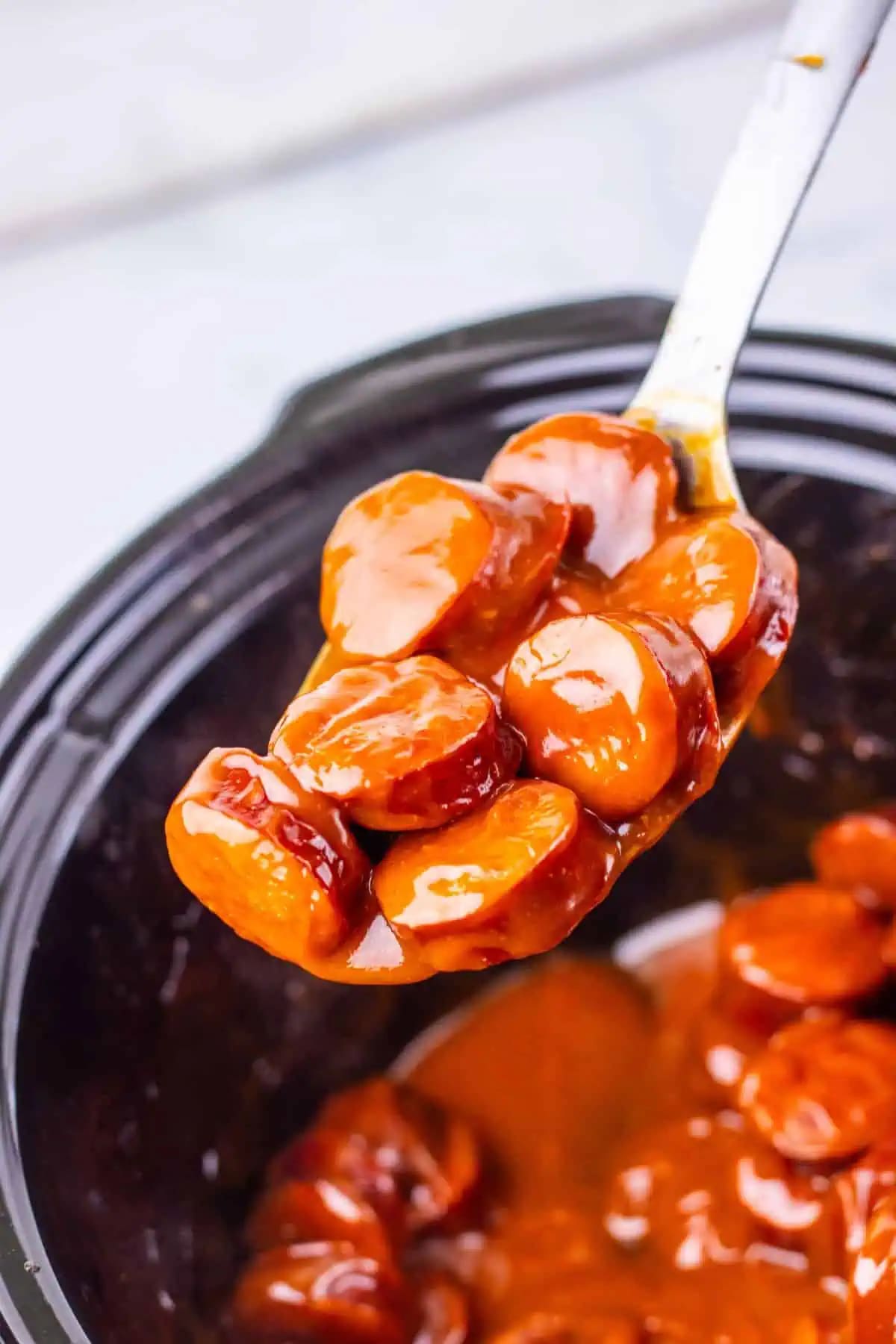 Sweet and Spicy Crock Pot Kielbasa Bites