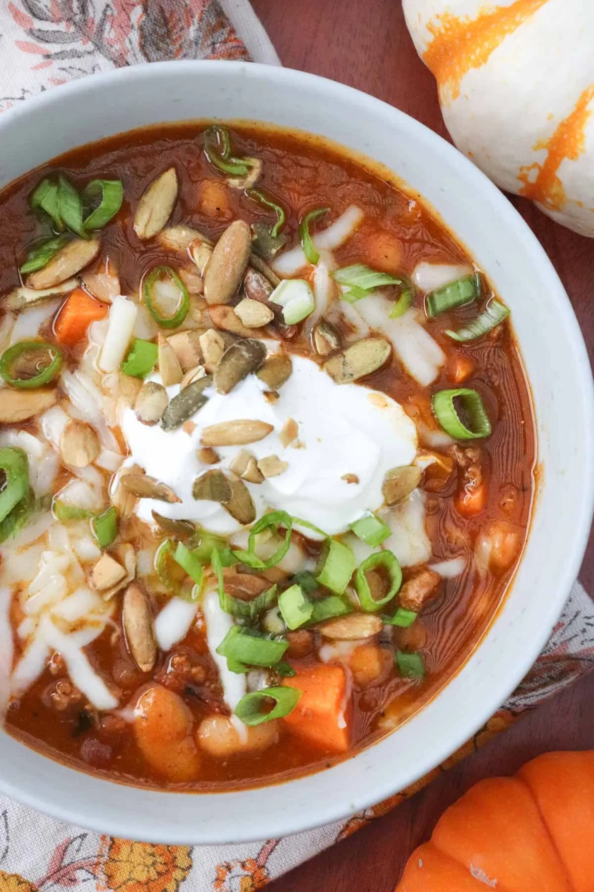 Pumpkin Chili with Turkey and White Beans