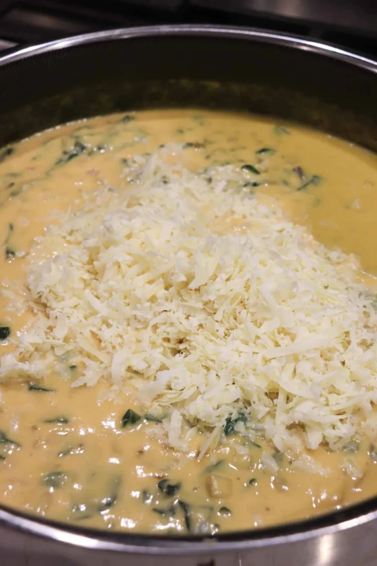 Pasta with Butternut Squash Sauce, Gruyere, and Greens