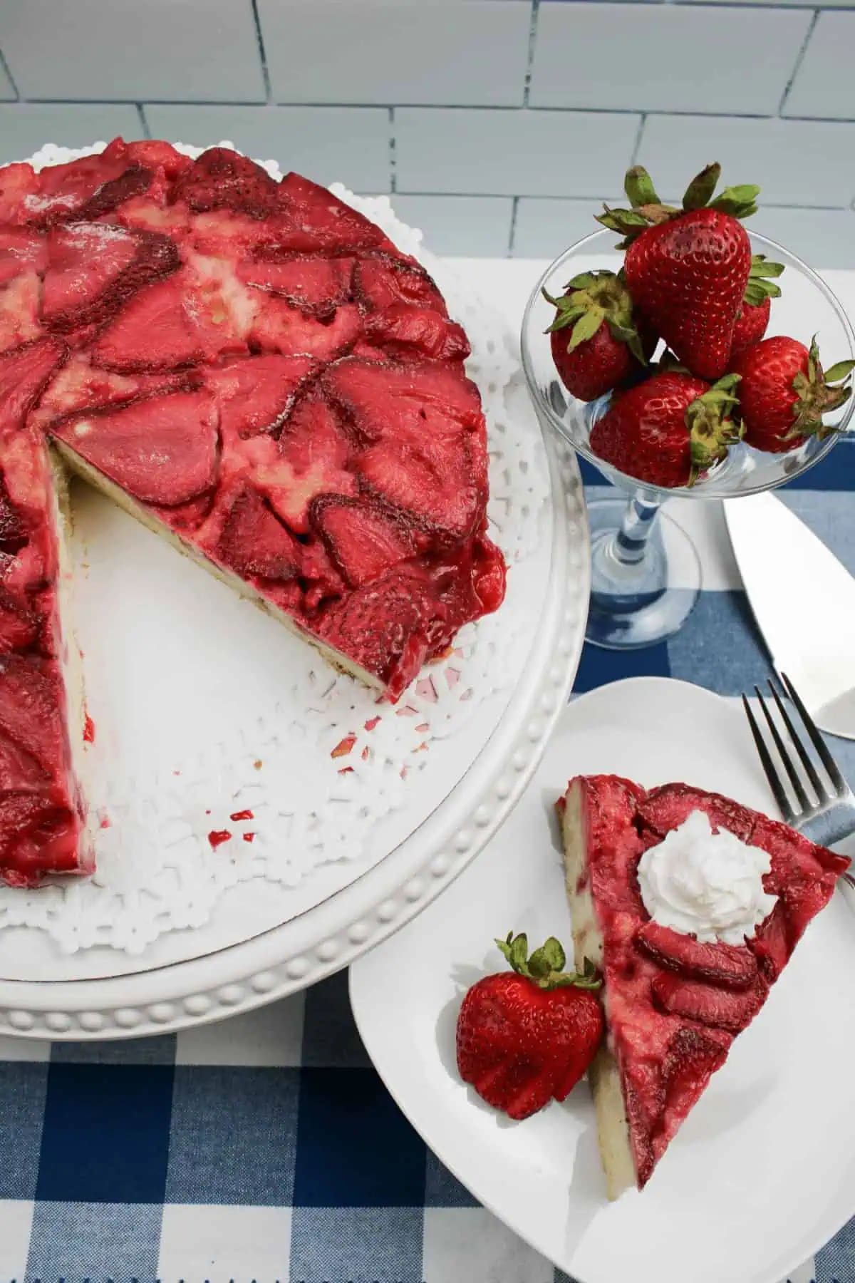 Upside Down Strawberry Vanilla Cake
