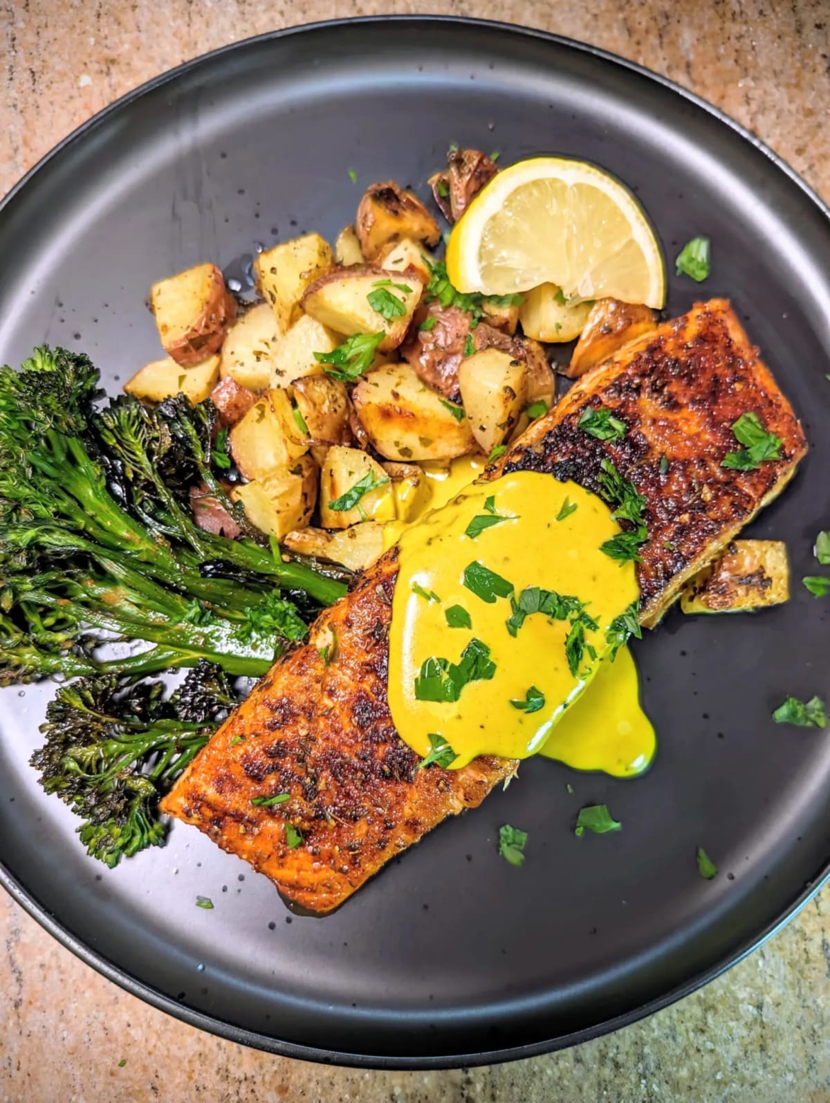 Blackened Salmon with Turmeric Cream Sauce