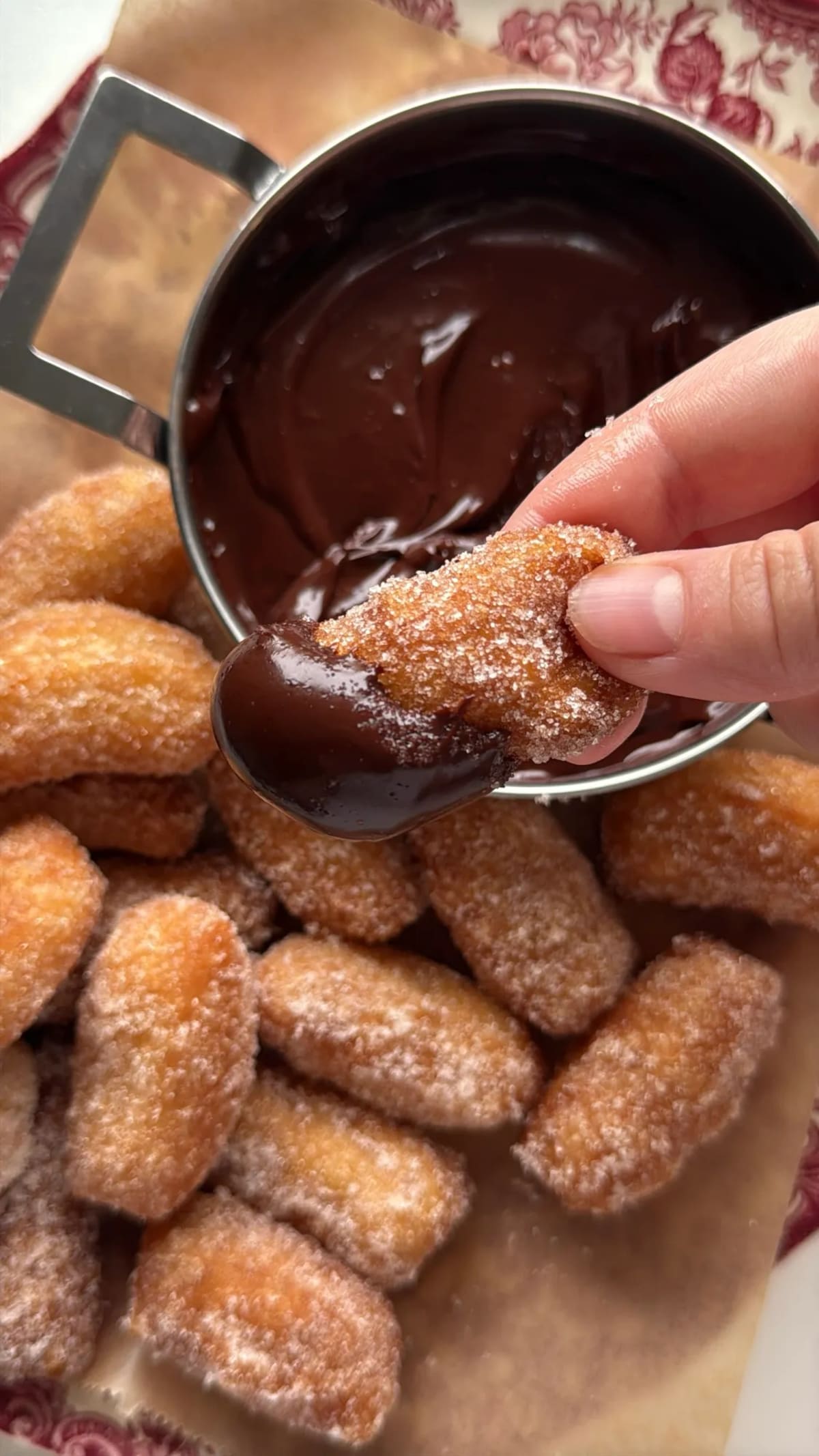 Churro Bites with Homemade Chocolate Sauce