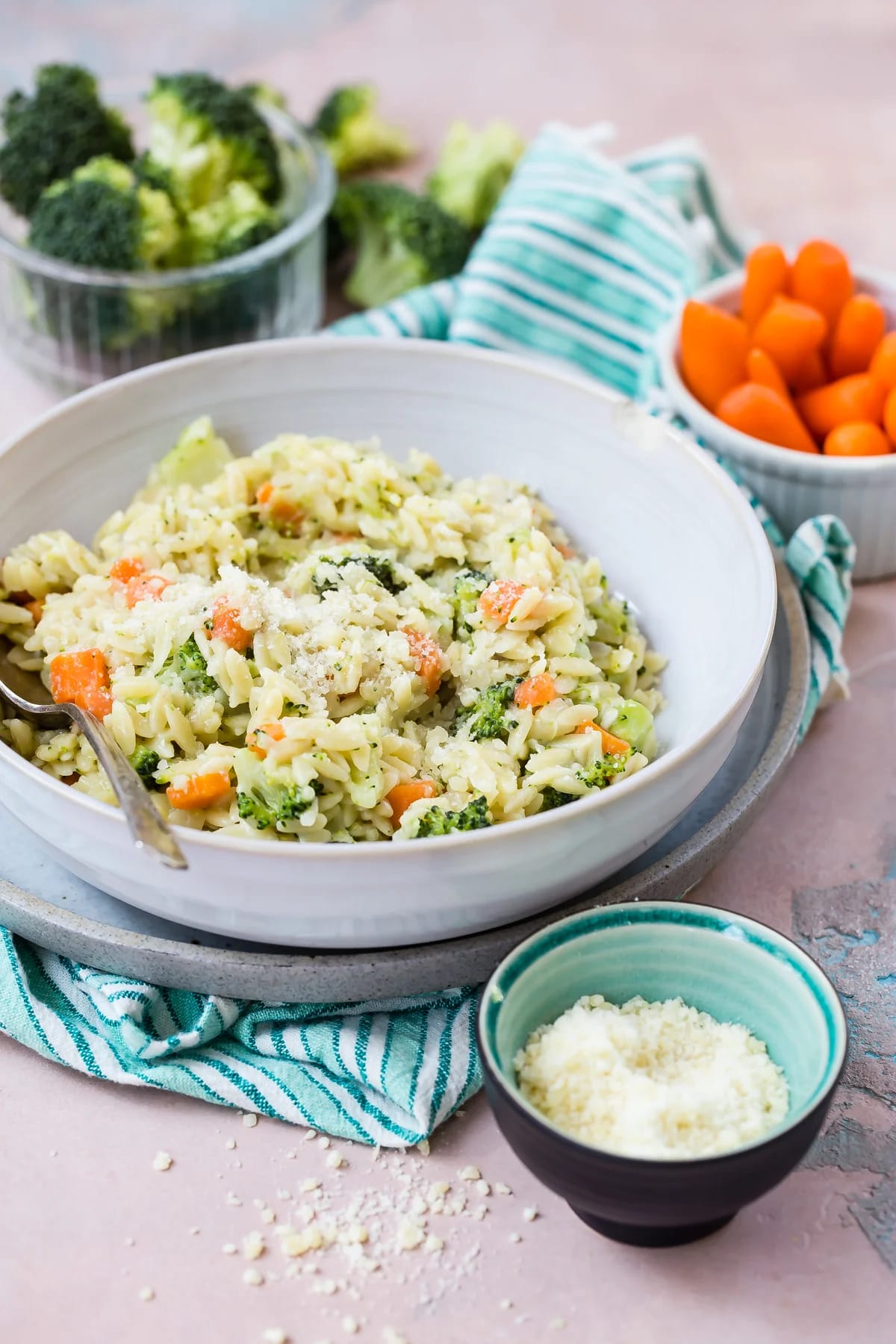 Carrot, Broccoli and Cheese Orzo