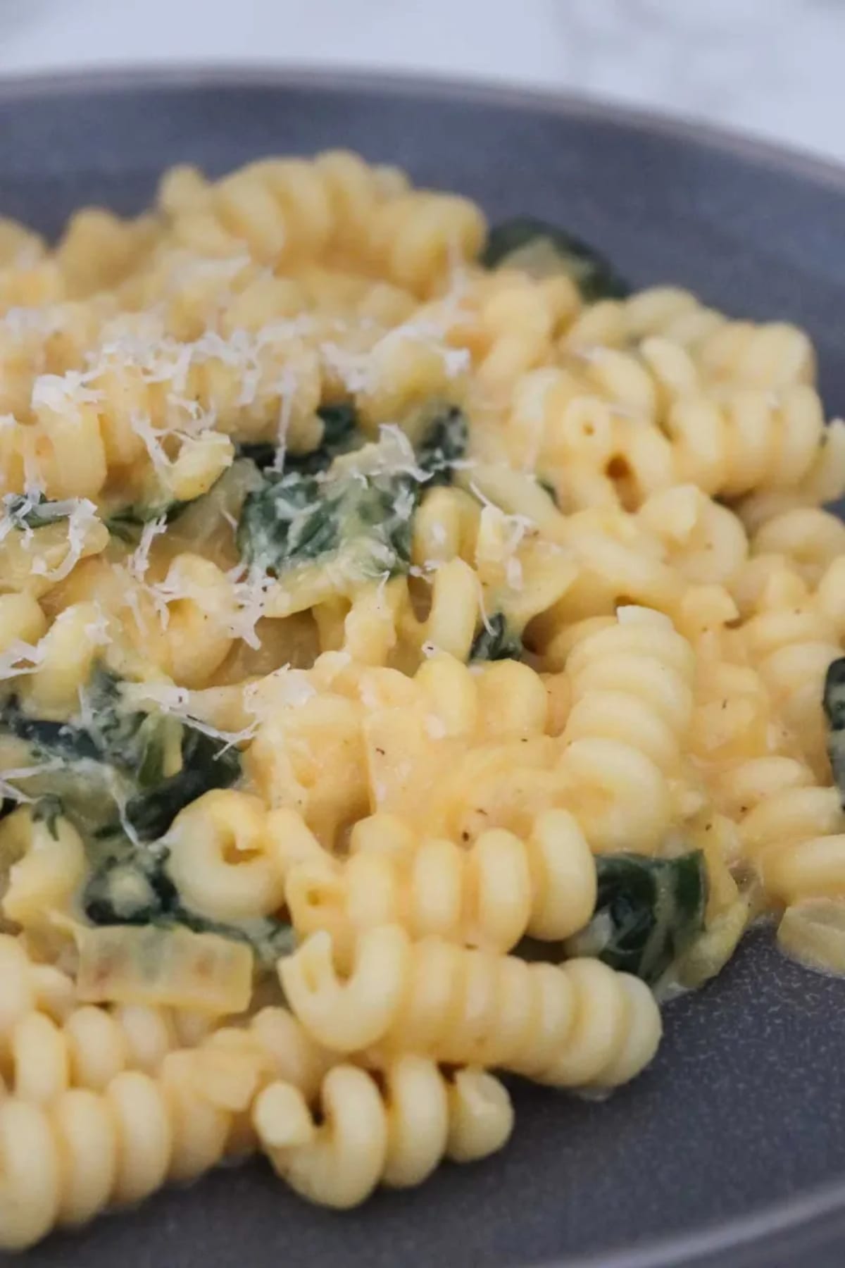 Pasta with Butternut Squash Sauce, Gruyere, and Greens
