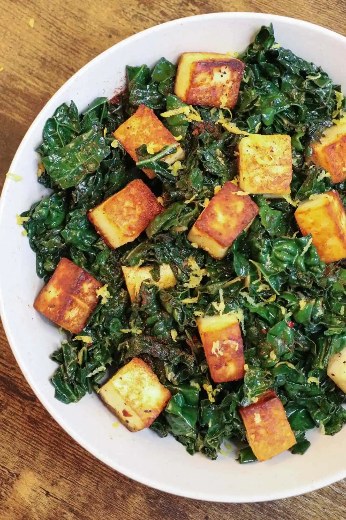 Sautéed Kale with Pan Fried Paneer