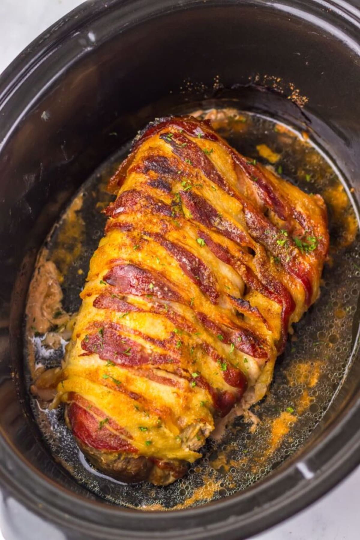 Slow Cooker Bacon Wrapped Pork Loin