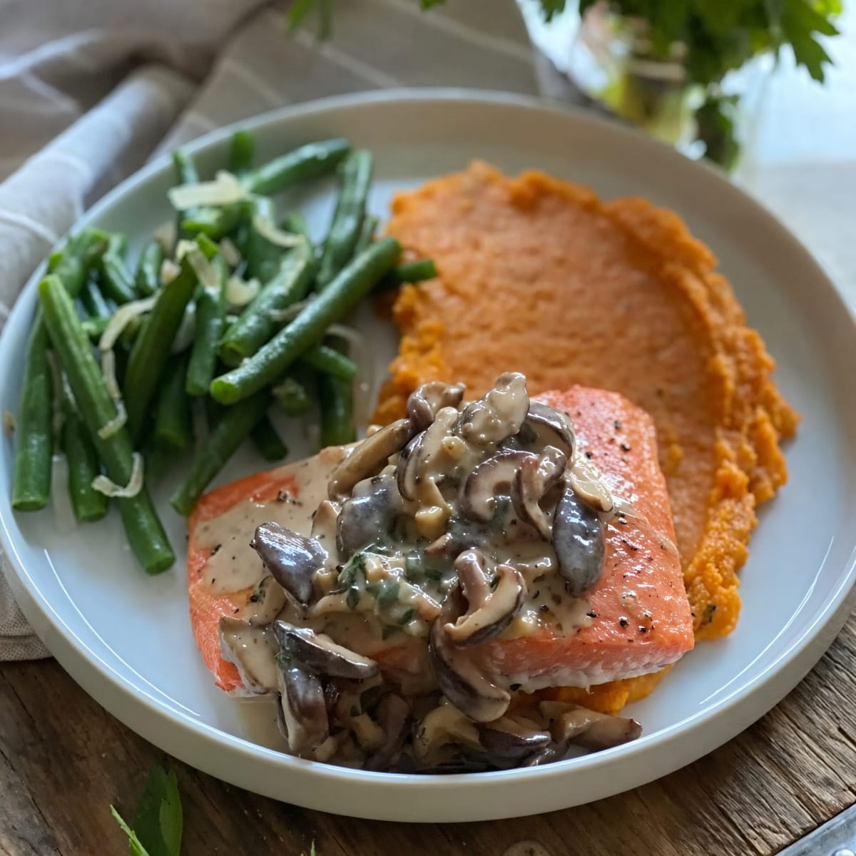 Salmon with Creamy Mushroom-Herb Sauce