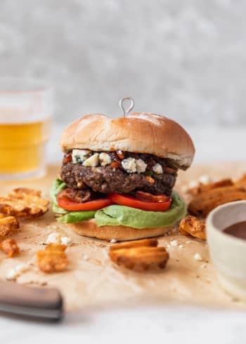 Blue Cheese Burgers With Bbq Shallots & Jalapeños