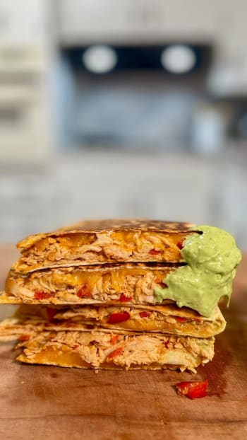 High Protein Chicken Quesadilla with Avocado Yogurt Sauce