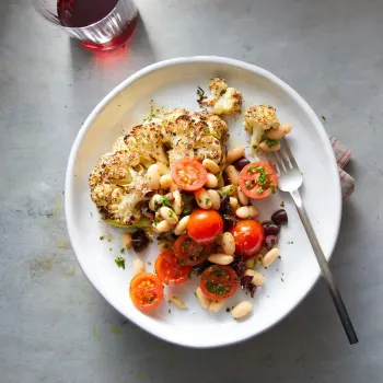 Za'atar-Roasted Cauliflower Steaks with Bean Salad