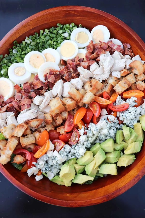 California Cobb Salad with Bacon Croutons and Basil Vinaigrette cover