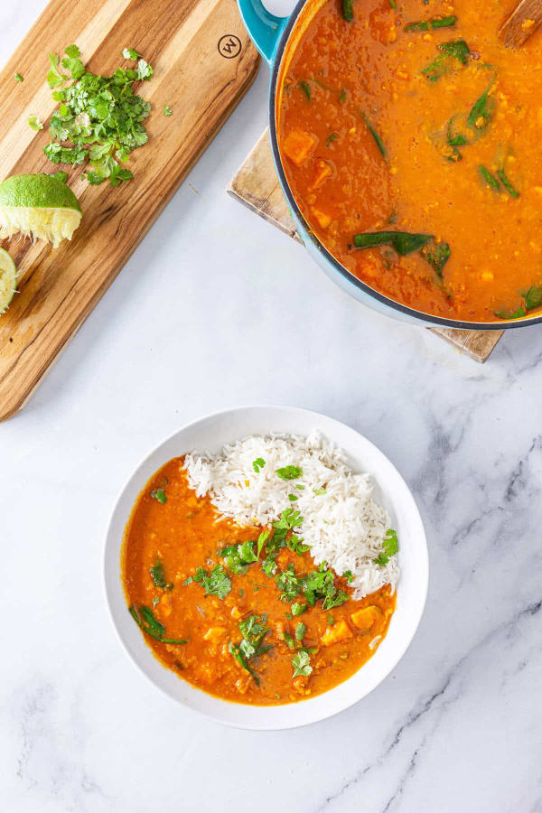 Red Curry Lentils with Sweet Potatoes and Spinach cover